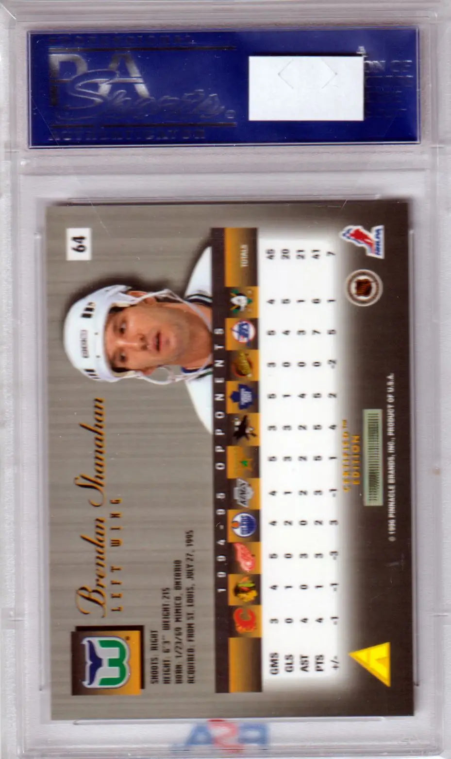 Graded Brendan Shanahan hockey card from 1995-96 Panini Select Certified by Columbia Hobby