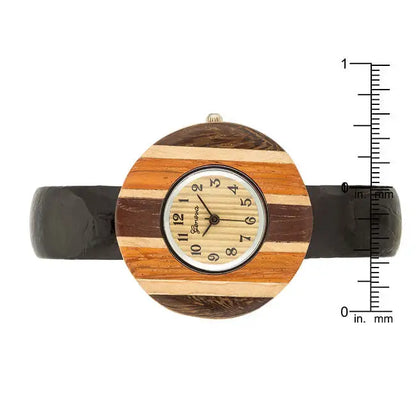 Brenna Black Wood Inspired Leather Cuff Watch - Watches