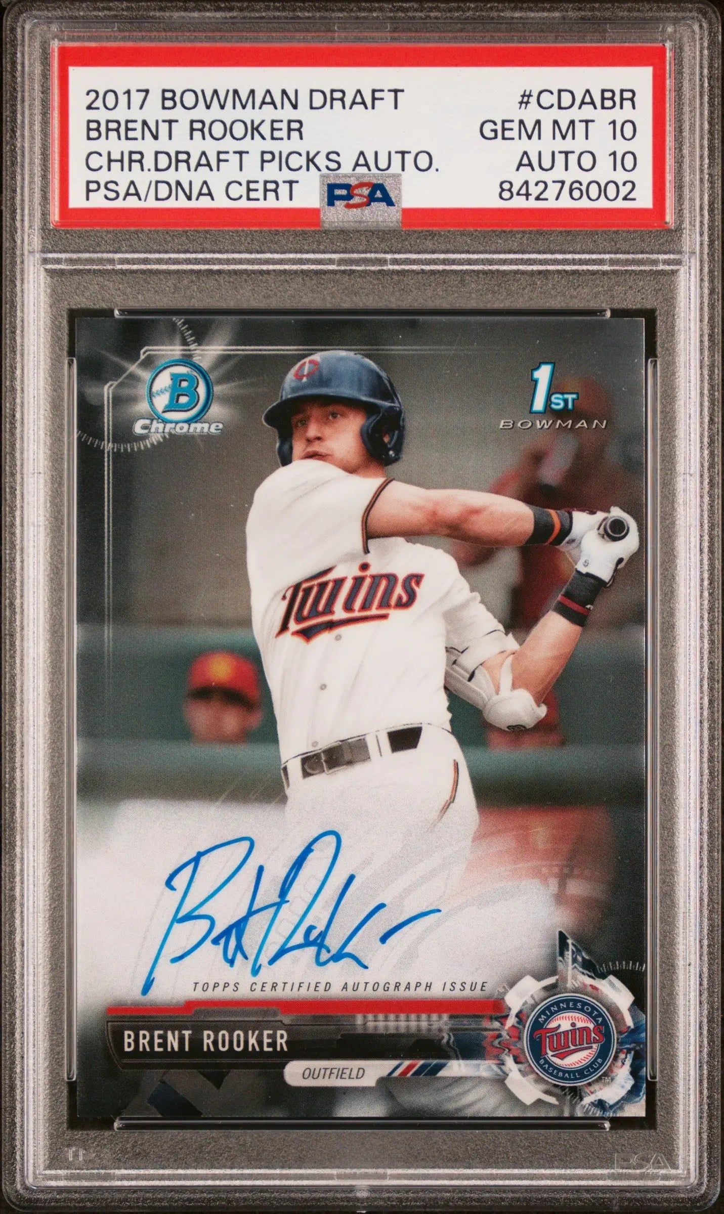 2017 Bowman Chrome Draft Auto Brent Rooker autographed baseball card PSA GEM MT 10