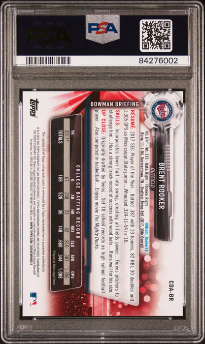 Graded Brent Rooker 2017 Bowman Chrome Draft Auto baseball trading card PSA 10