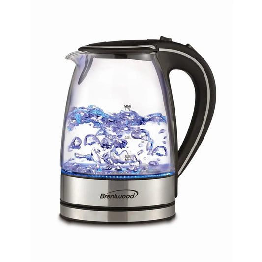 Brentwood 1.7L Tempered Glass Tea Kettle in Black - Electric Kettle