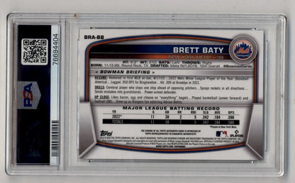 Graded Brett Baty Bowman Chrome Mega rookie card PSA 10 auto in chrome mega box