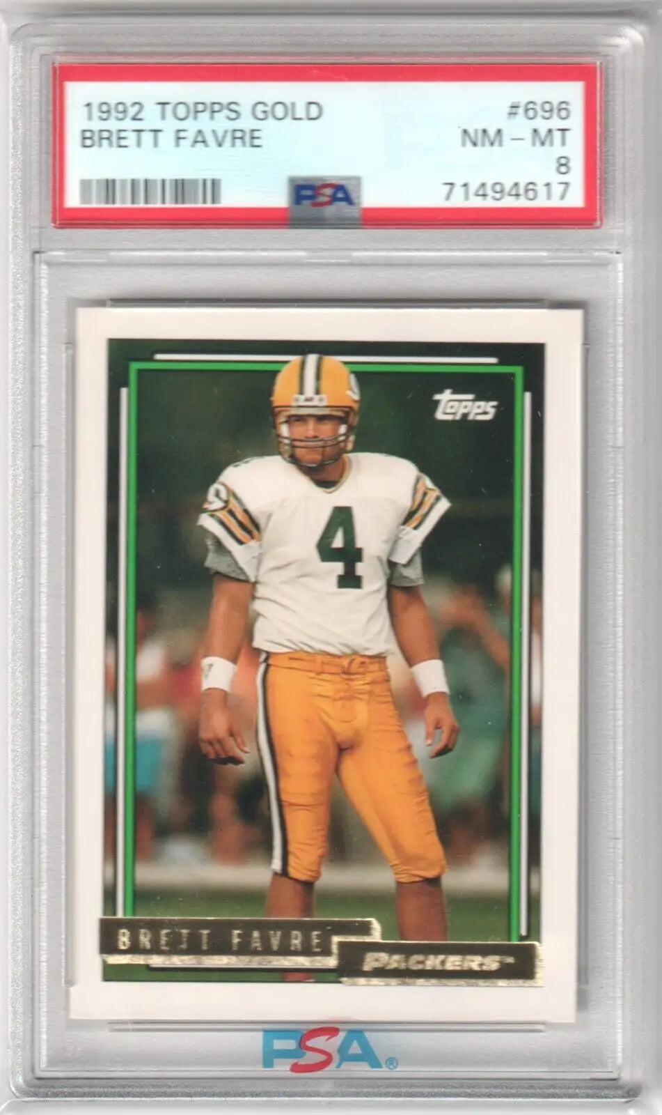 Graded Brett Favre 1992 Topps Gold football card from Columbia Hobby with box free shipping