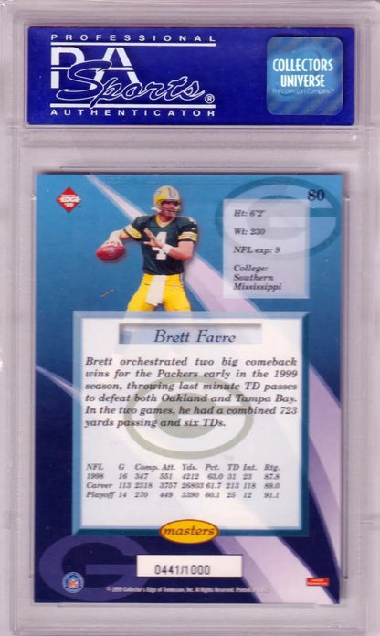 Graded Brett Favre football card from Columbia Hobby featuring Atlanta Braves memorabilia
