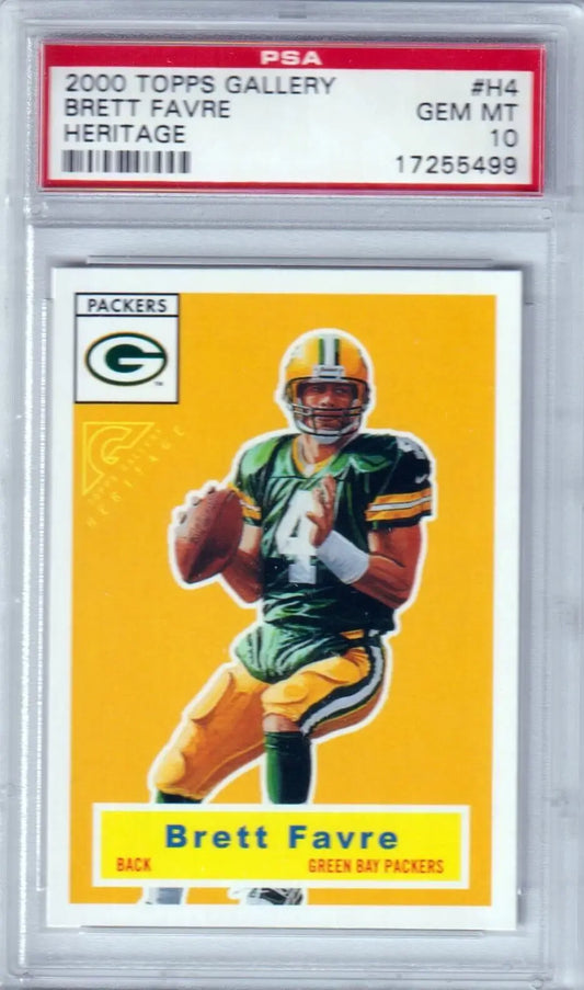 Graded Brett Favre football card from Topps Gallery Heritage product PSA 10 GEM MINT