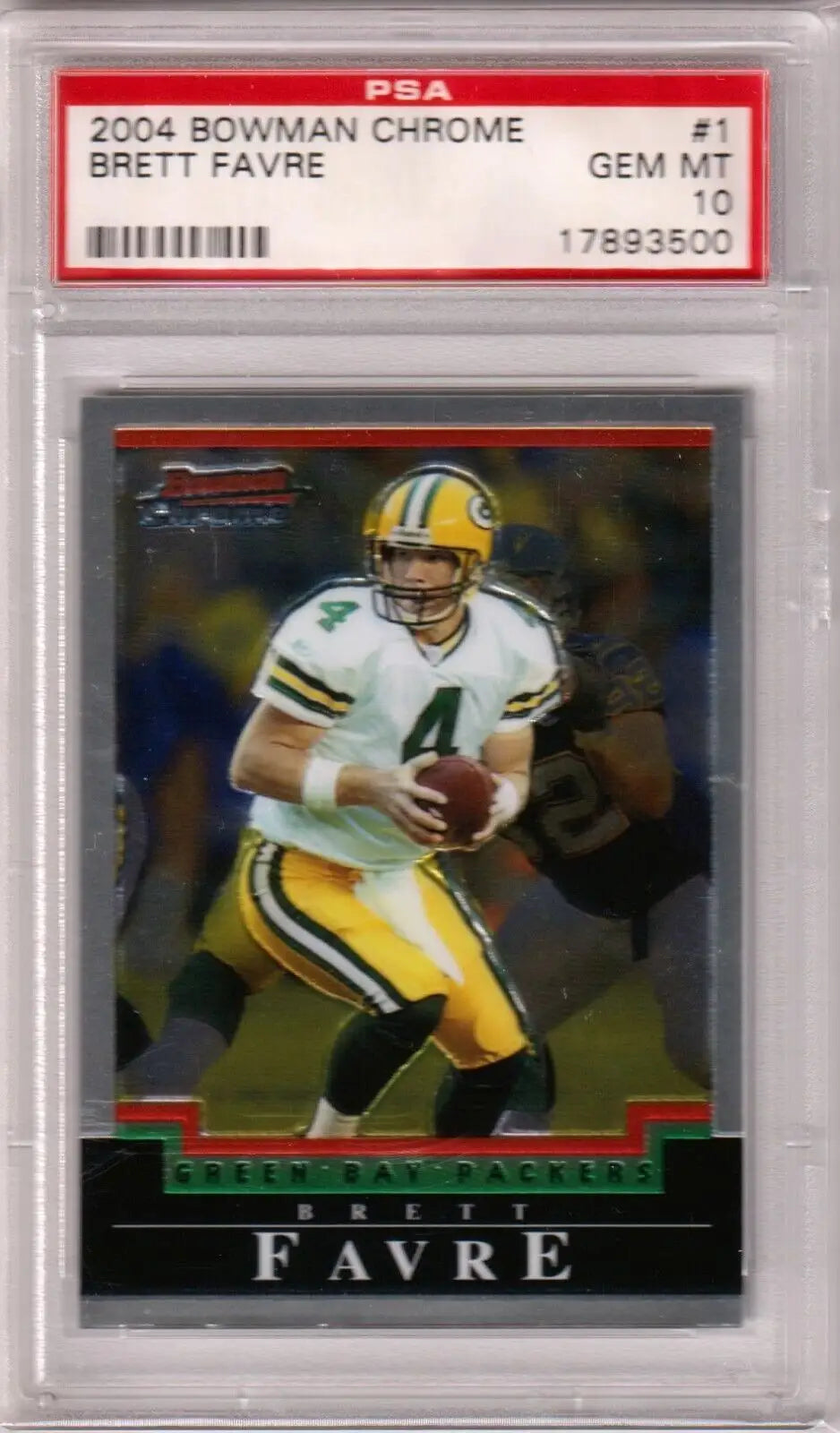 Graded Brett Favre football card from Bowman Chrome series at Columbia Hobby