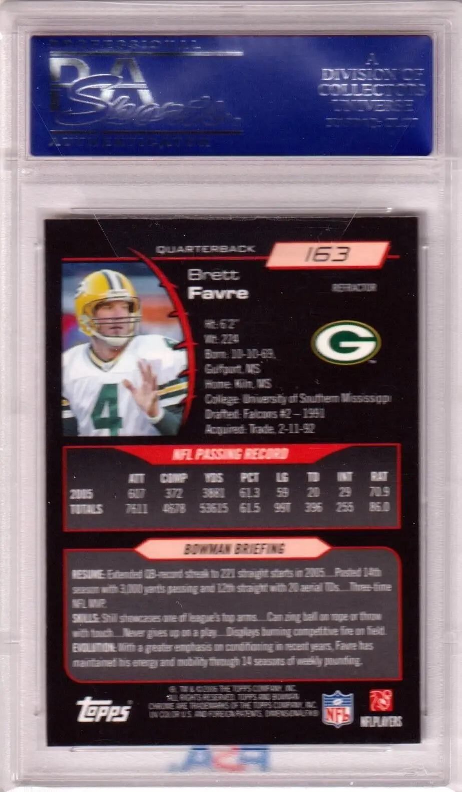 Brett Favre football card Bowman Chrome Refractor from 2006 Packers set