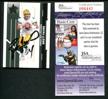 Autographed Brett Favre trading card with authentication certificate from Leaf Rookies