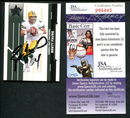 Autographed Brett Favre trading card with authentication certificate from Leaf Rookies