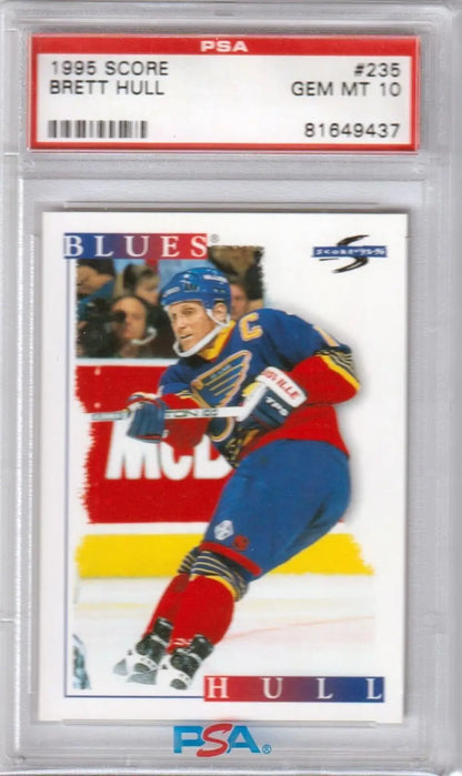 Graded Brett Hull hockey card from Columbia Hobby displayed in Blues collectible product