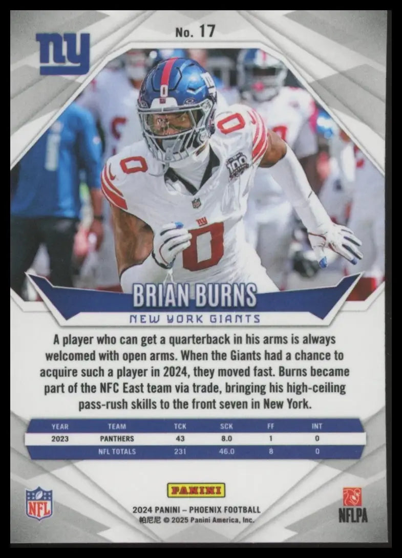 Brian Burns 2024 Panini Phoenix football card featuring New York Giants player