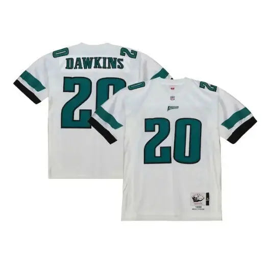 White Philadelphia Eagles Brian Dawkins 1996 throwback jersey with teal and black accents