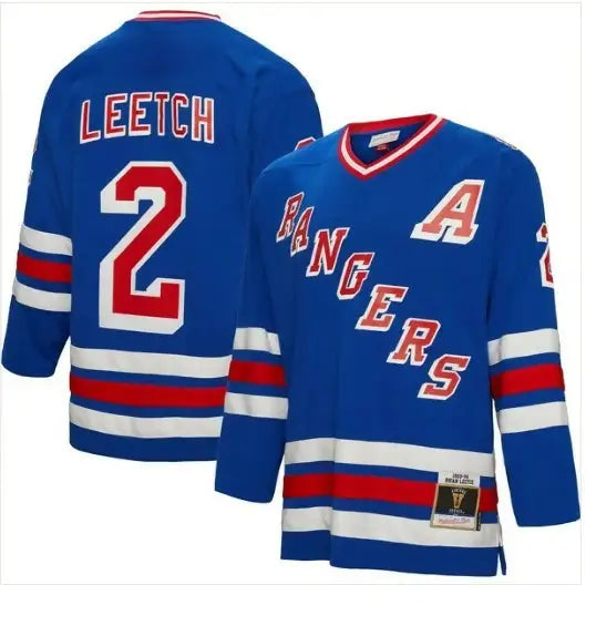 Blue New York Rangers hockey jersey with LEETCH 2 and RANGERS across the front