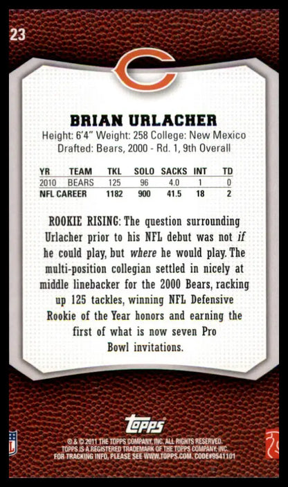 Brian Urlacher 2011 Topps Rising Rookies football card featuring Chicago Bears player