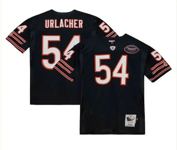 Two black Chicago Bears Brian Urlacher 54 jerseys displayed on navy product jersey