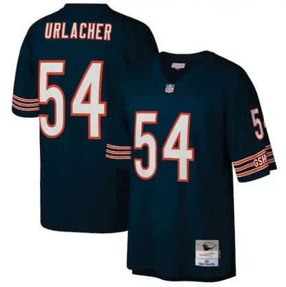 Dark blue Brian Urlacher Chicago Bears jersey with orange and white accents and number 54