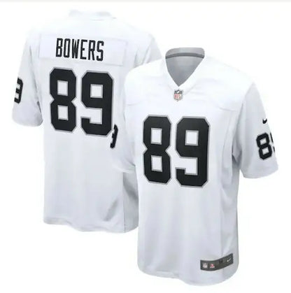 White Brock Bowers Las Vegas Raiders jersey featuring #89 Bowers football jersey