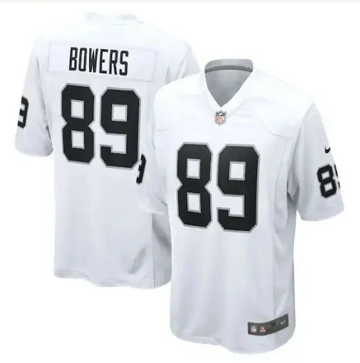 White Brock Bowers Las Vegas Raiders jersey featuring #89 Bowers football jersey