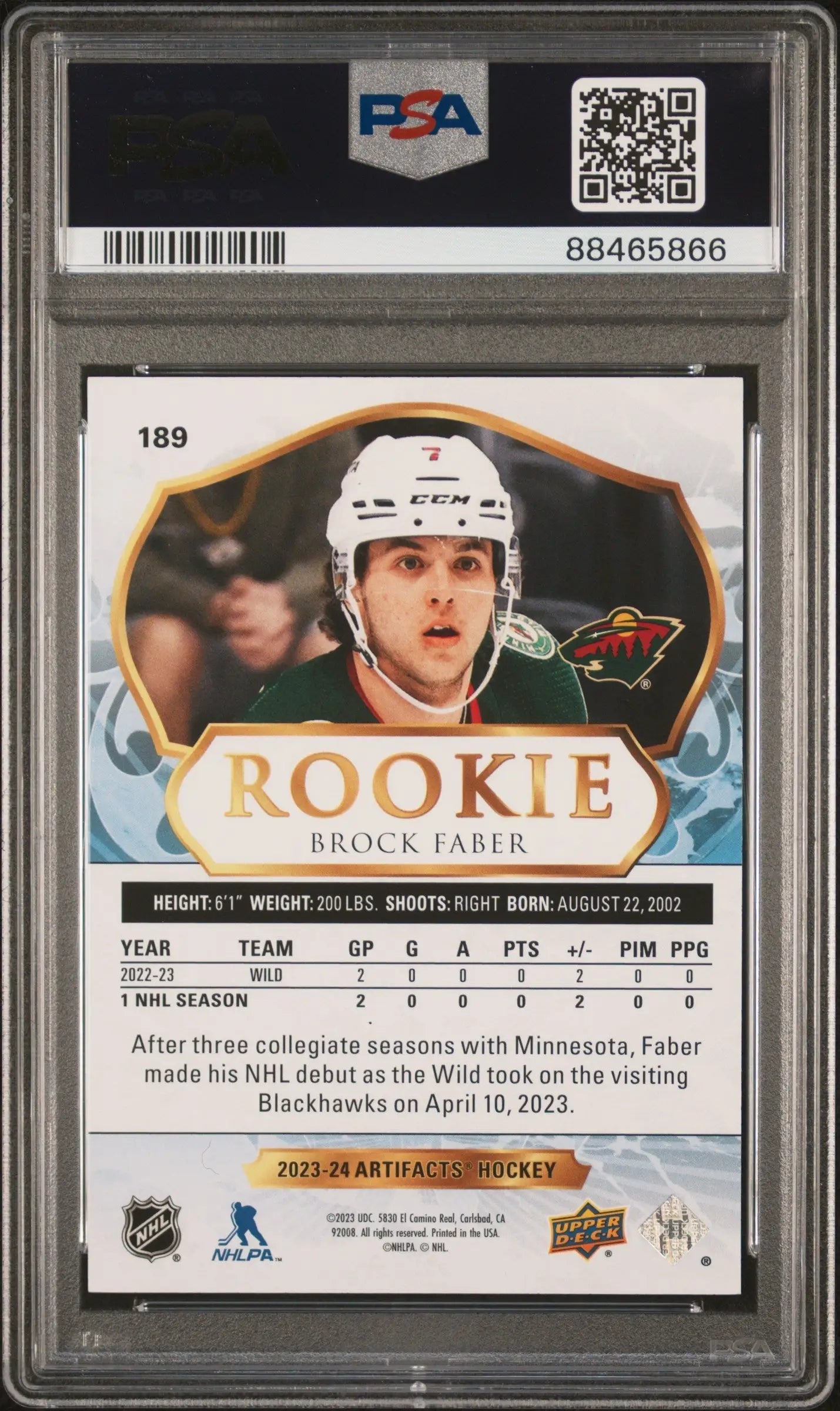 Brock Faber 2023 Upper Deck Artifacts Party Time #10/10 PSA 10 Gem Mint - Singles