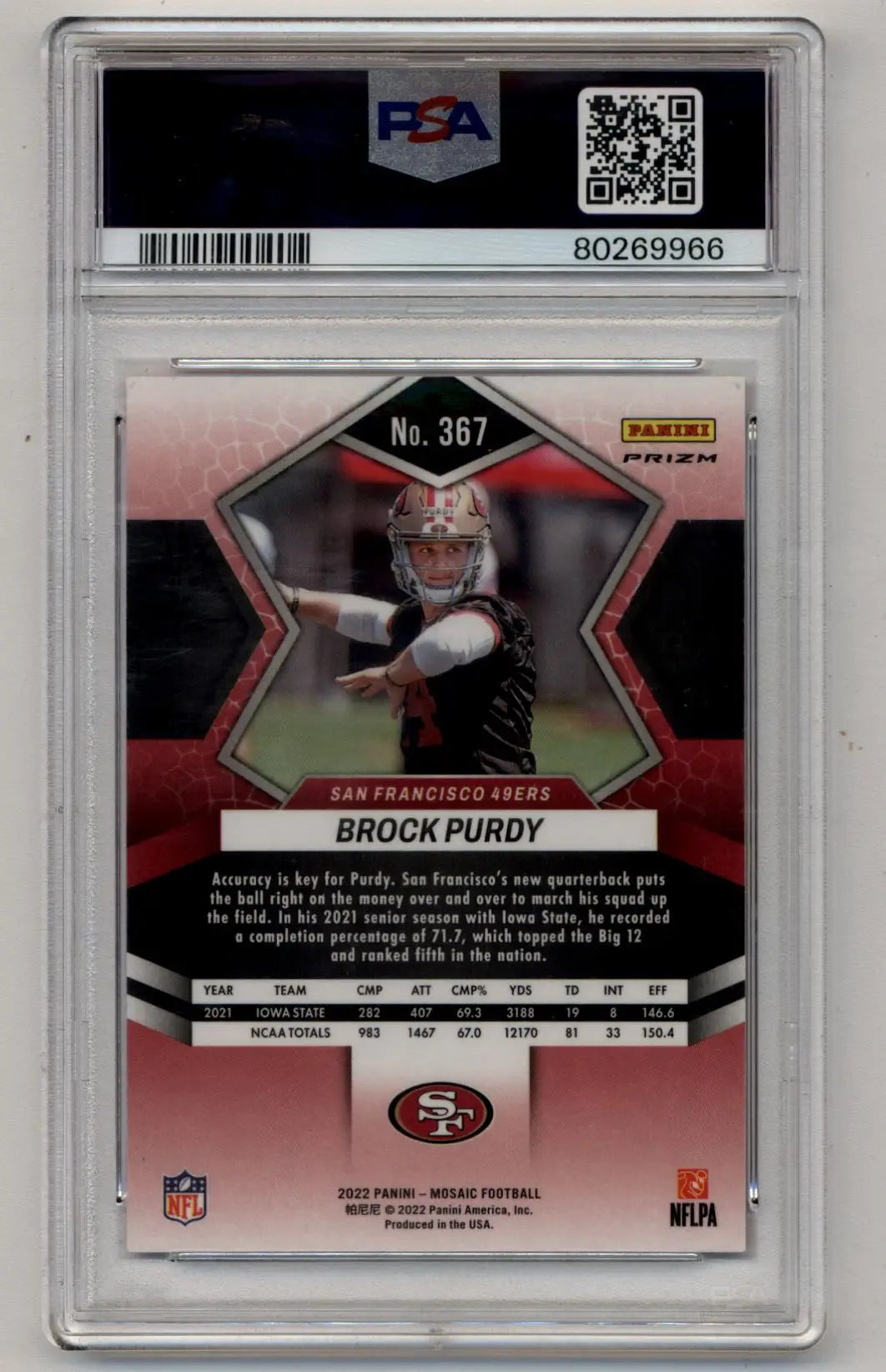 Brock Purdy 2022 Mosaic Reactive Orange #367 PSA 10 Gem Mint 9966 - Singles