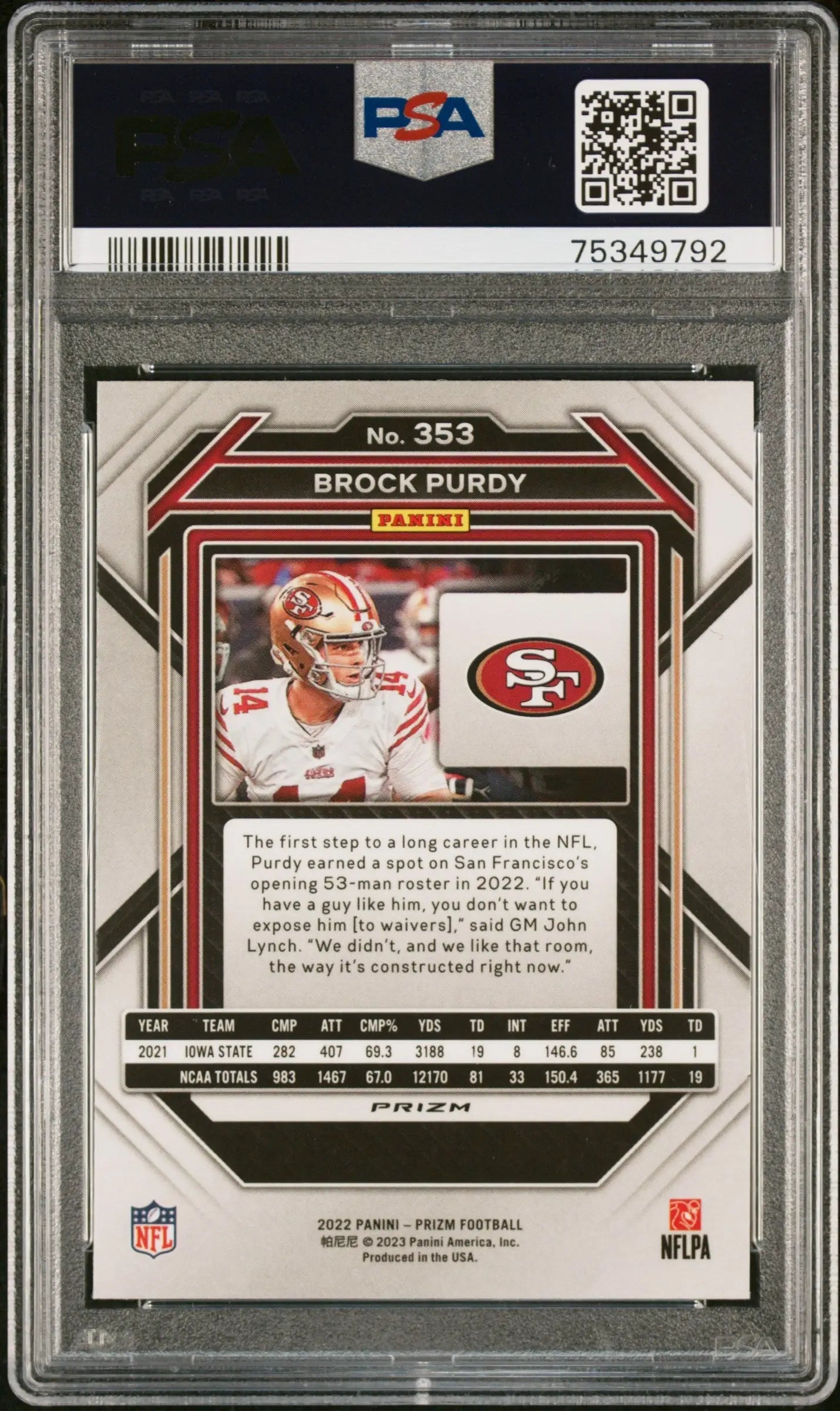 Brock Purdy 2022 Panini Prizm #353 Silver Prizm PSA 10 Gem Mint - Singles