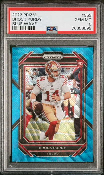 Brock Purdy 2022 Prizm #353 Blue Wave #22/199 PSA 10 Gem Mint - Singles