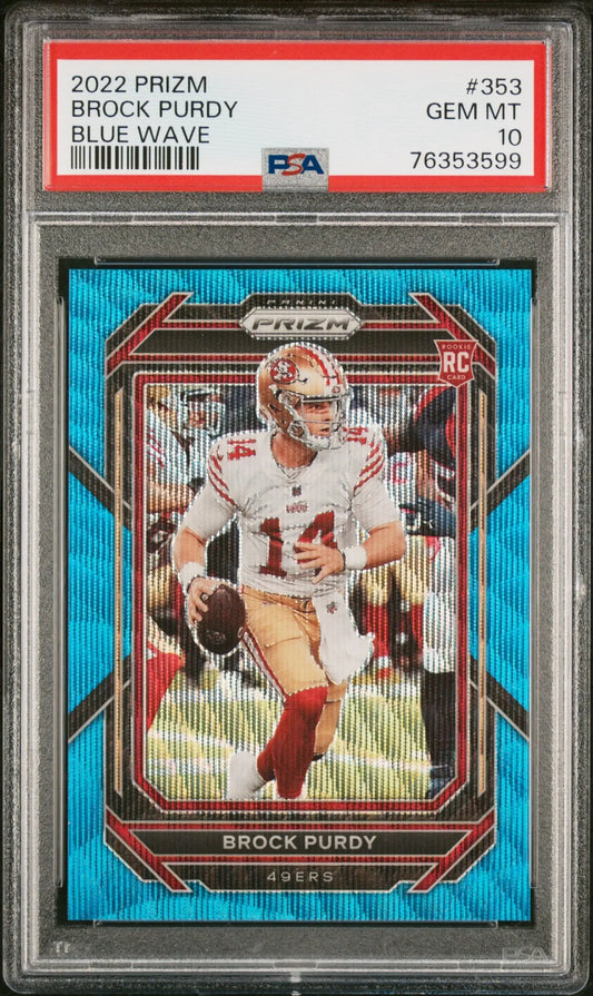Brock Purdy 2022 Prizm #353 Blue Wave #22/199 PSA 10 Gem Mint - Singles