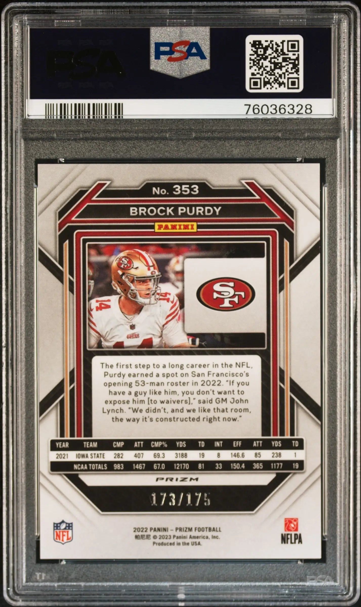 Brock Purdy 2022 Prizm #353 Hyper Prizm #173/175 PSA 10 Gem Mint - Singles