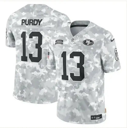 White and grey camouflage Brock Purdy San Francisco 49ers Nike 2024 jersey with number 13