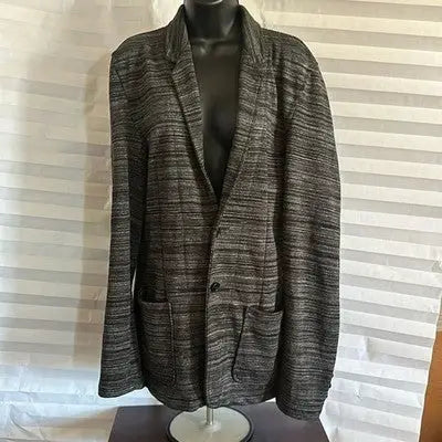 Dark gray and black striped knit blazer from Brooklyn Cloth MFG with two front pockets