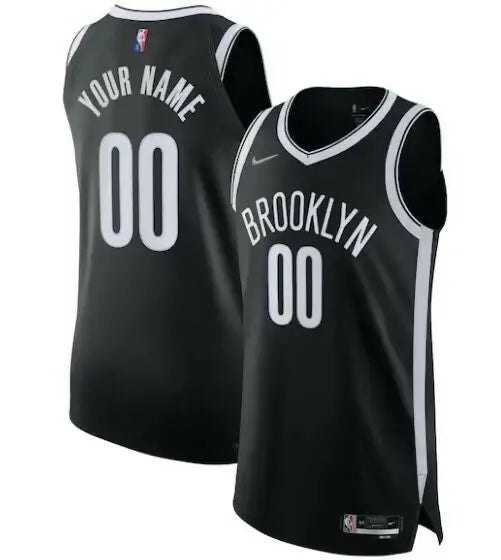 Black personalized Brooklyn Nets Nike Diamond Authentic Custom Jersey with white trim