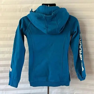 Women’s blue hooded sweatshirt with white arm accents from Brooks Boys zip hoodie collection