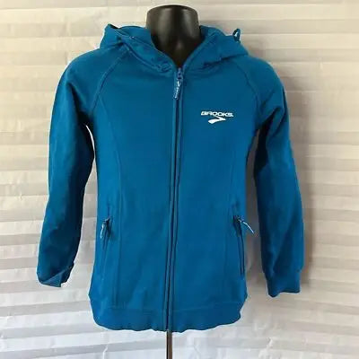 Brooks Boys blue full zip hoodie athletic jacket with side pockets for activewear