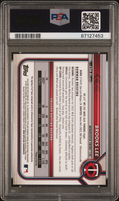 Graded Brooks Lee 2022 Bowman Chrome Draft Auto PSA 9 Mint baseball card