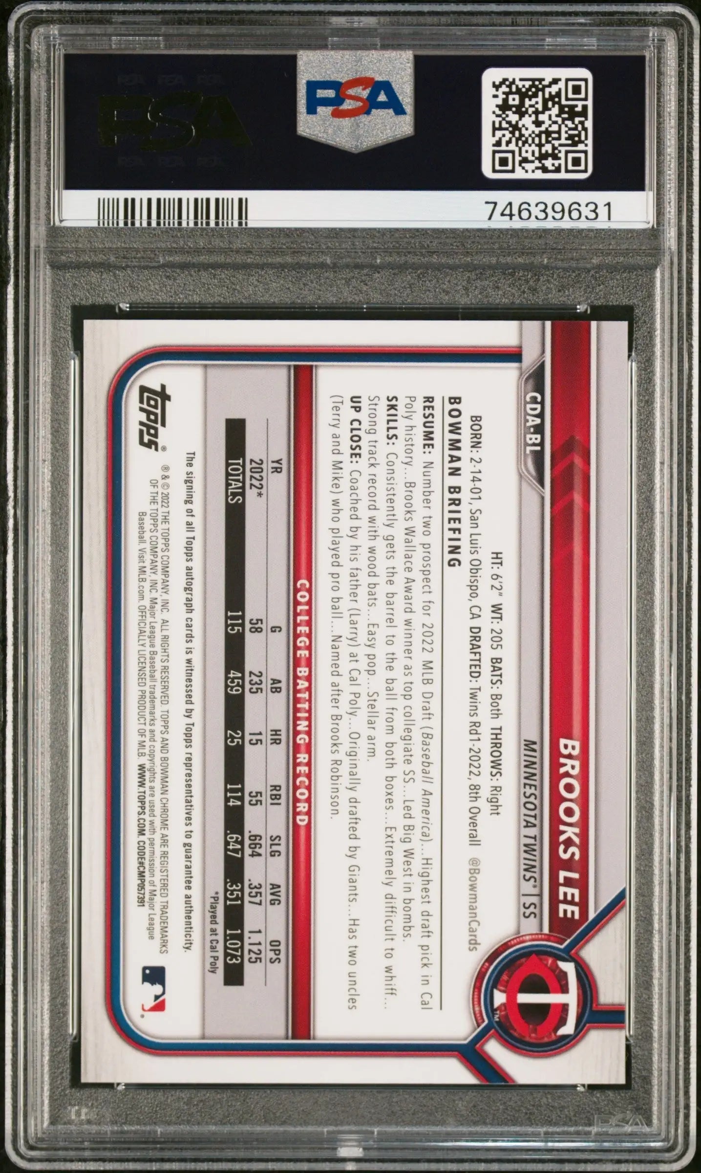 Graded Brooks Lee 2022 Bowman Chrome Draft Green Refractor Auto PSA 10 Gem Mint