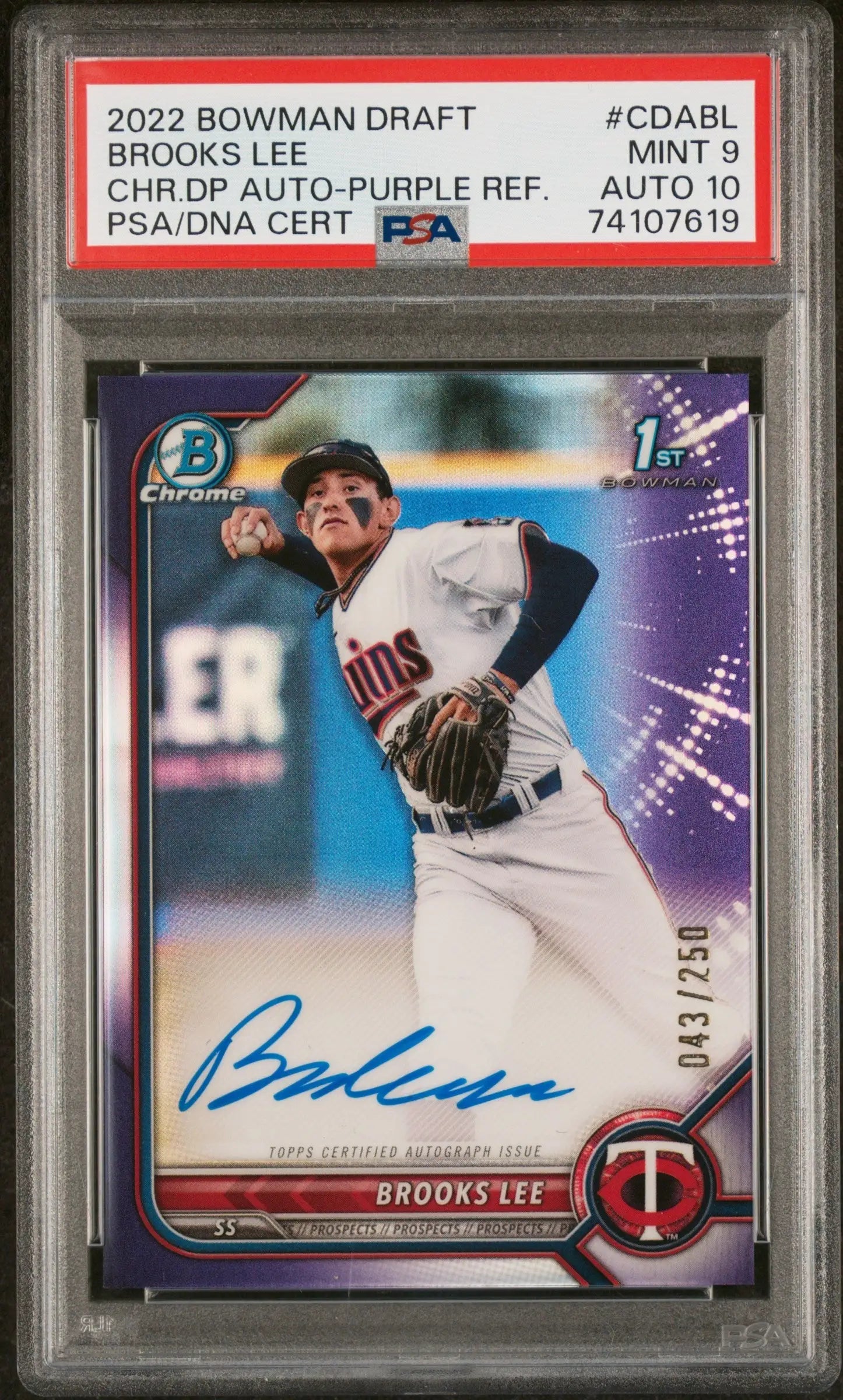 2022 Bowman Chrome Draft Purple Refractor Brooks Lee Auto PSA 9 Draft Purple Refractor