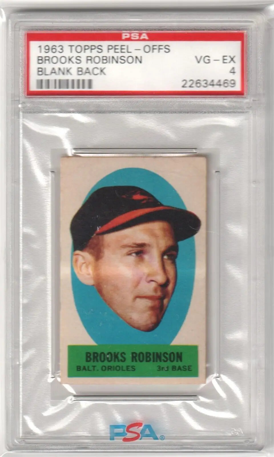 Graded 1963 Topps Brooks Robinson baseball card from Columbia Hobby, PSA 4 VG-EX