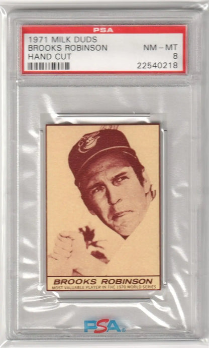 Graded 1971 Brooks Robinson Milk Duds baseball card from Columbia Hobby featuring ESPNN magazine covers