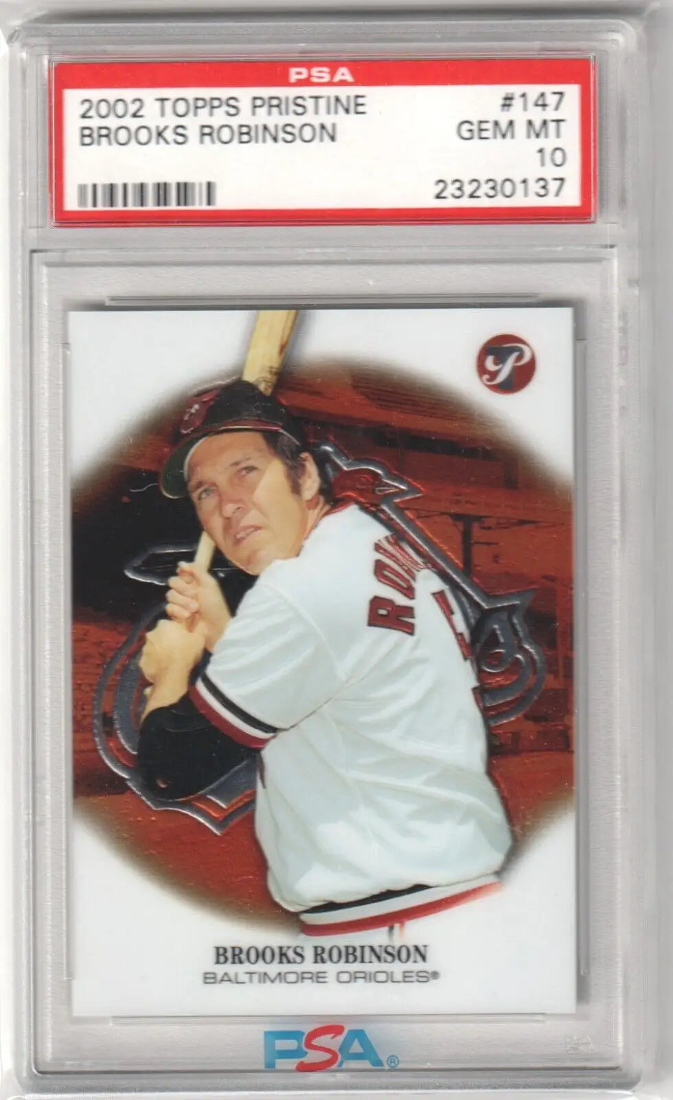 Graded Brooks Robinson baseball card from Topps Pristine series, PSA 10 GEM MINT
