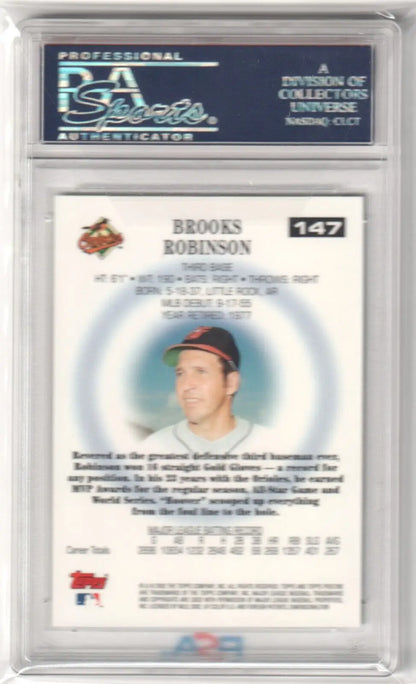 Graded Brooks Robinson Topps Pristine baseball card from 2002 in PSA 10 GEM MINT condition
