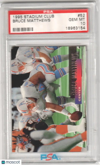 Graded Bruce Matthews football card from Topps Stadium Club displayed by Columbia Hobby