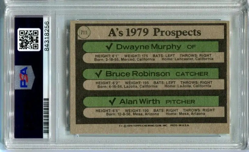 Graded 1979 A’s Prospects baseball card of Bruce Robinson and Alan Wirth with PSA/DNA