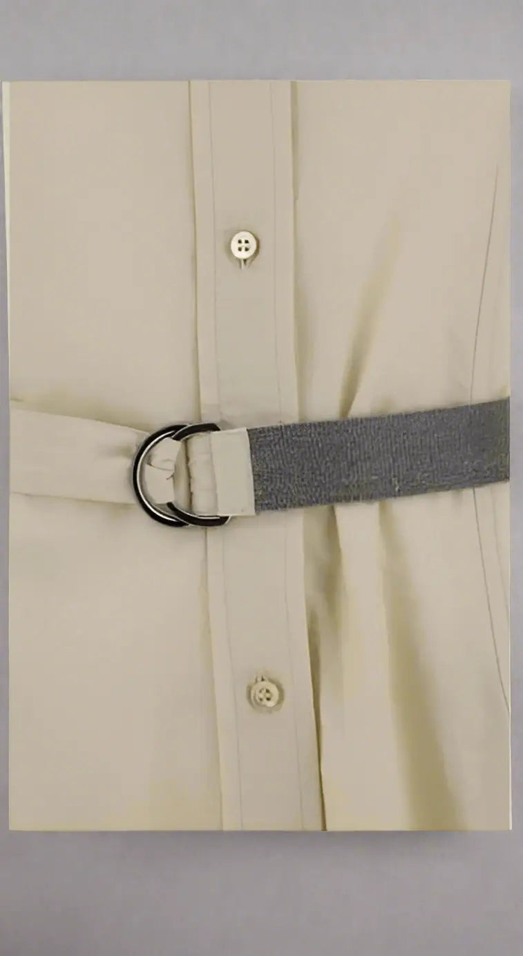 Brunello Cucinelli beige long dress with cream color and grey fabric belt with D-ring
