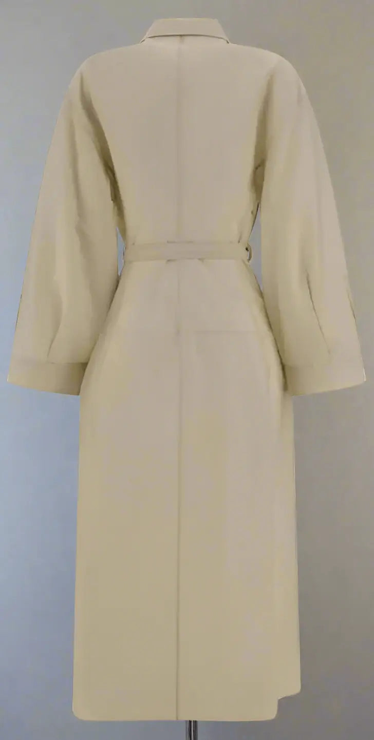 Brunello Cucinelli beige long dress with belted waist and long sleeves for elegant style