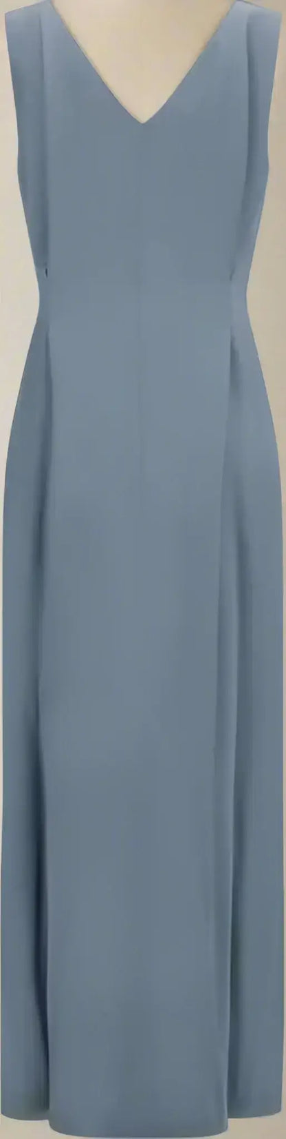 Floor-length slate blue Brunello Cucinelli viscose maxi dress with V-neck for elegant style