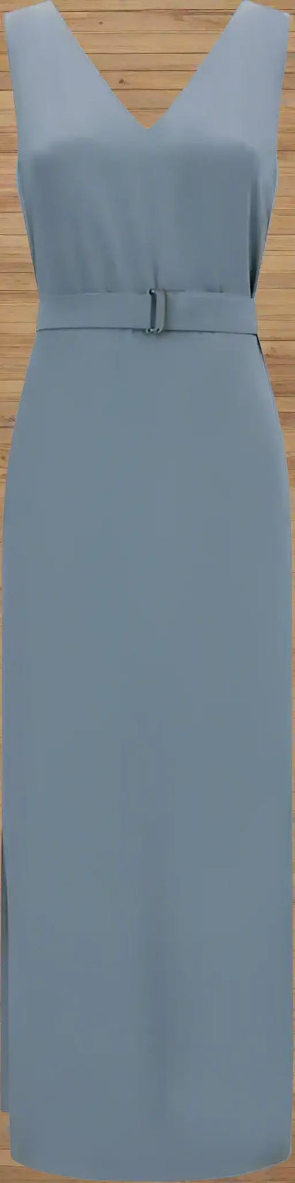 Brunello Cucinelli blue-grey viscose maxi dress with V-neck and thin belt