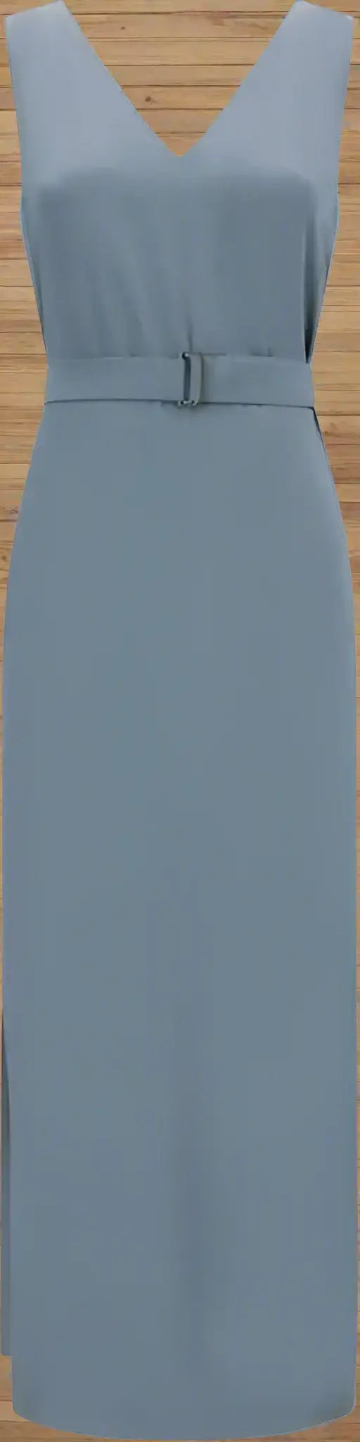 Brunello Cucinelli blue-grey viscose maxi dress with V-neck and thin belt