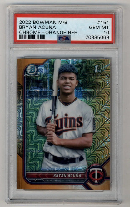 Bryan Acuna 2022 Bowman Chrome Mega Box Orange Refracfor 04/25 PSA 10 Gem Mint - Singles