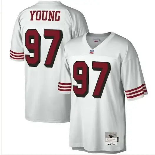 White and maroon Bryant Young San Francisco 49ers Legacy Replica Jersey with number 97