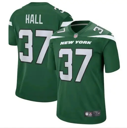 Green Bryce Hall New York Jets Nike Game Jersey with number 37 and HALL on back